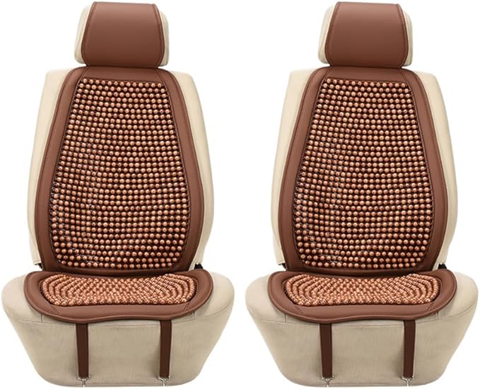 Blueshyhall Cooling Wooden Beaded Car Seat Cover Comfortable Massage Support Cushion for SUV Auto Office Home Seat Chair - Brown 2 Pcs