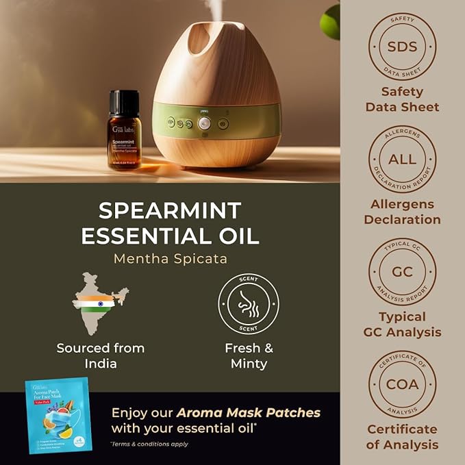 100% Pure Spearmint Essential Oil - 0.34 Fl Oz - Spearmint Oil for Hair, Skin, Diffuser, Aromatherapy & DIY Candle Making Scent