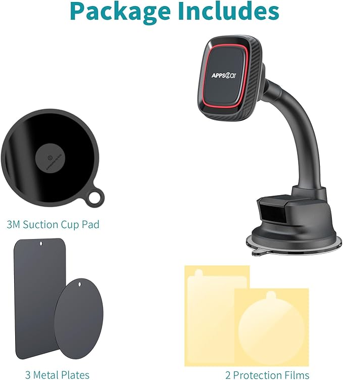 APPS2Car Magnetic Phone Holder for Car, Dashboard Windshield Phone Holder Mount with Flexible Arm & Built-in Strong Magnets, Suction Cup Phone Holder for Car Compatible with All Smartphones