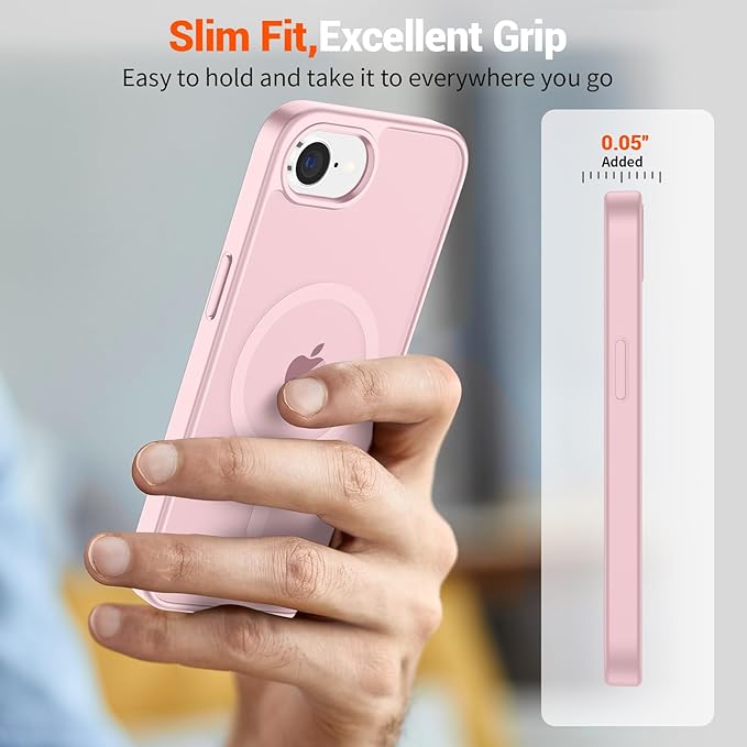 SUPFINE Magnetic for iPhone 17e Case/iPhone 16e Case with Screen Protector (Compatible with MagSafe) (Military Grade Drop Protection) Translucent Matte Shockproof Phone Cover,Light Pink