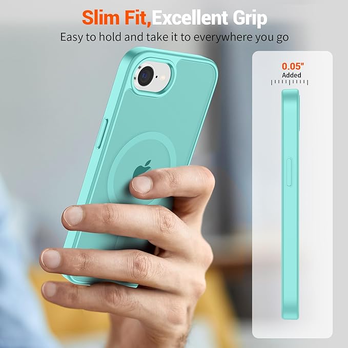 SUPFINE Magnetic for iPhone 17e Case/iPhone 16e Case (Compatible with MagSafe)(Military Grade Drop Protection) Slim Translucent Matte Shockproof with Anti-Fingerprint Phone Case,Blue Green