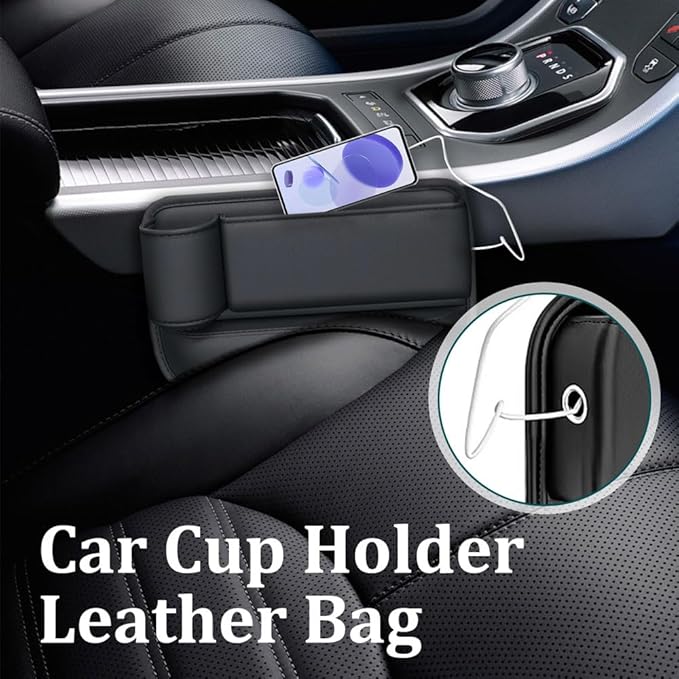 Car Seat Gap Organizer, Multifunctional Car Seat Organizer with Adjustable Cup Holder, Leather Car Seat Gap Storage Box for Holding Phones, Coins, Cards, Keys, Pens (Black)