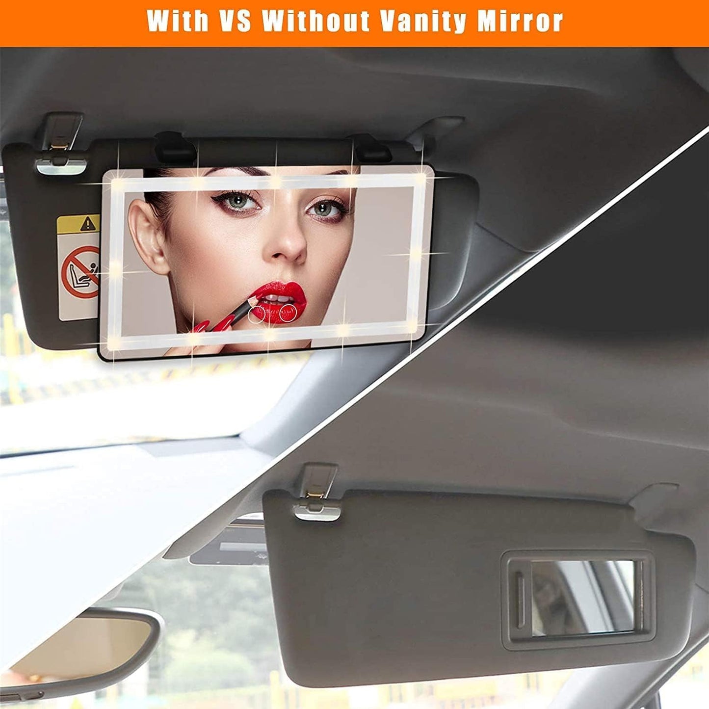 Car Vanity Mirror, with 3 Light Modes & 60 LEDs - Rechargeable Dimmable Clip-on Rear View Sun-Shading Cosmetic Makeup Mirror, Universal for Car SUV (White, 2 Pack)