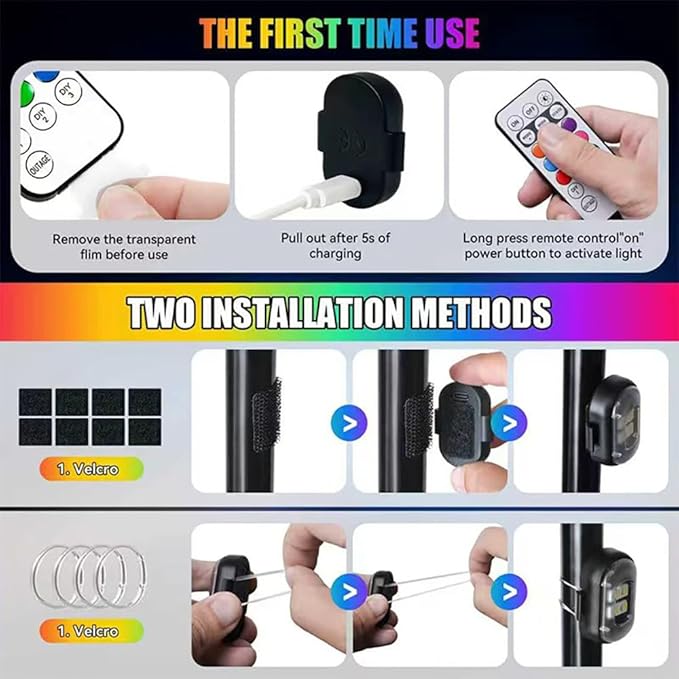 6PCS Upgraded Wireless LED Strobe Lights with Remote Control, 8 Colors Interior Car Lights with 4 Bright LED Lamp Beads,Suit for Car Motorcycle Bike Drone Aircraft