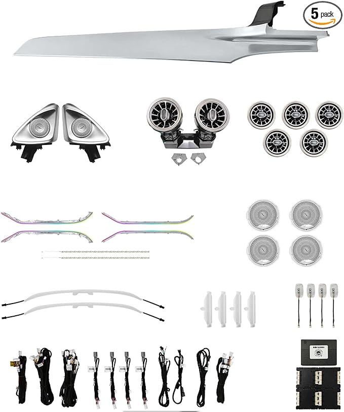 LED Interior Ambient Lighting Kit for Mercedes Benz C Class W205 2015-2021 RGB Multi-Color Interior Light (Silver Trim 7 Set(RHD))