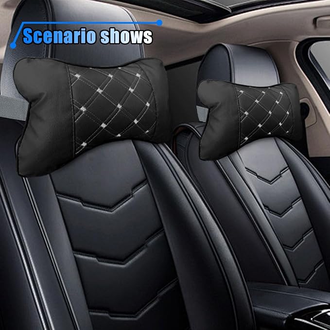 2PCS Car Neck Pillow, Breathable Car Head Neck Rest Cushion, Soft Pillow for Relieving Stiffness, Comfort Car Seat Neck Support Pillow (Black/White)