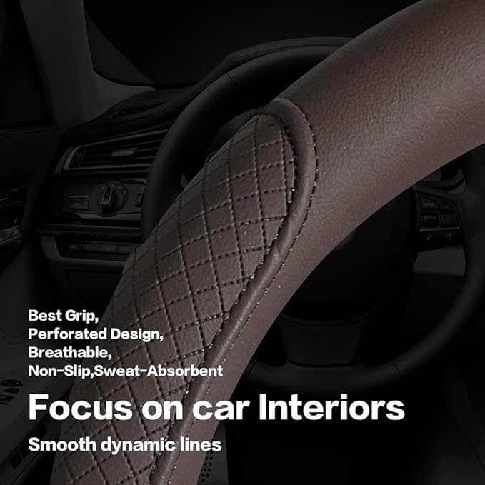VARGTR Microfiber Leather Steering Wheel Cover with Classic Embossing, Anti-Slip Breathable Auto Car Wheel Protector, 15 Inch, Coffee