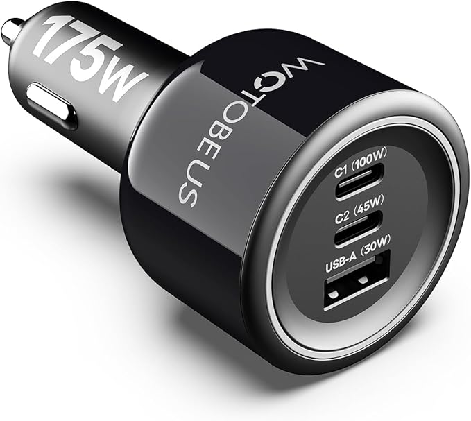 WOTOBEUS 175W 3-Ports USB C Car Charger with Color-Changing LED Indicator, PD3.0 100W 65W PPS45W Fast Charging, Compatible with iPhone 17 16 15 Galaxy S25 S24, Pixel, MacBook, iPad & Type-C Laptops