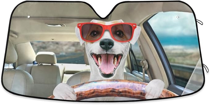Funny Dog Windshield Sun Shade Basset Hound Car Shade Blocks UV Rays Visor Protector Accordion Folding Sun Reflector Auto Sunshade for Truck SUV to Keep Your Vehicle Cool