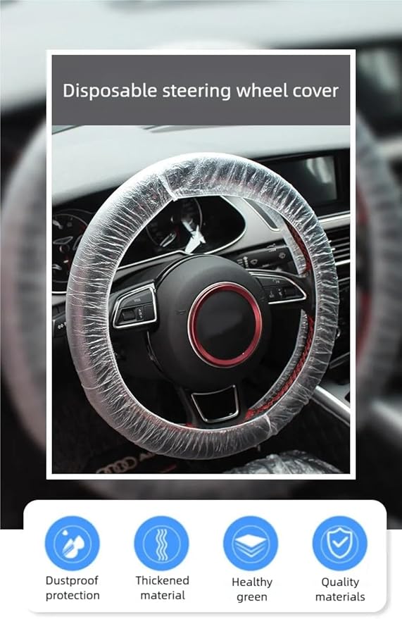 Disposable Steering Wheel Covers 100PCS PE Plastic Clear Protectors with Stretch Elastic for Scratch Prevention Universal Fit Car Interior Accessories