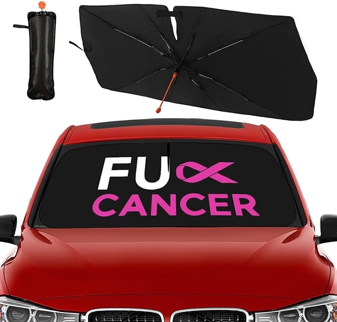 Socira Fuck Breast Cancer Pink Ribbon Car Windshield Sun Shade Umbrella Foldable Sunshade for Front Window Auto Windshield Sunshade Covers Car Accessories Protect from Sun Rays Heat 57'' X 30''