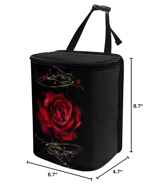 BIGCARJOB Romantic Rose Leak-Proof Car Trash Bin for Back Seat,Red Rose Car Interior Accessories Waste Basket Storage for Vehicle Truck,Women Girls Travel Camping Picnic Lage Trash Can Garbage Bin