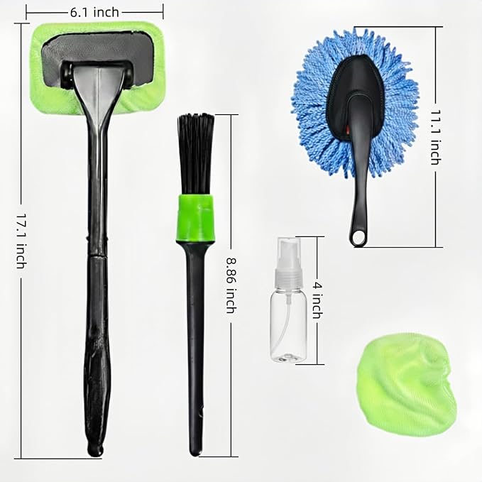 YKT Windshield Cleaner Tool, Car Interior Cleaning Kit & Car Detailing Kit with Car Detailing Brush and Microfiber Head for Car Wash Kit