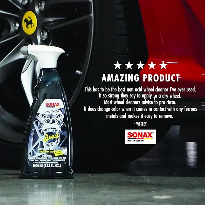 SONAX Beast Wheel Cleaner | Brake Dust Cleaner | Color Changing Rim Cleaner | Strong Wheel Cleaner | Easy Wheel and Rim Cleaner | Removes Baked On Brake Dust | 1 Liter | 33.8 fl oz