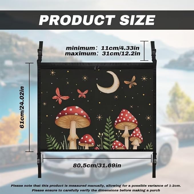 Red Mushroom Car Roof Storage Bag Multi-Purpose Seat Organizer Premium Car Seat Organizer Vehicle Passenger Seat Organization and Storage for Kids Adults Pets Items