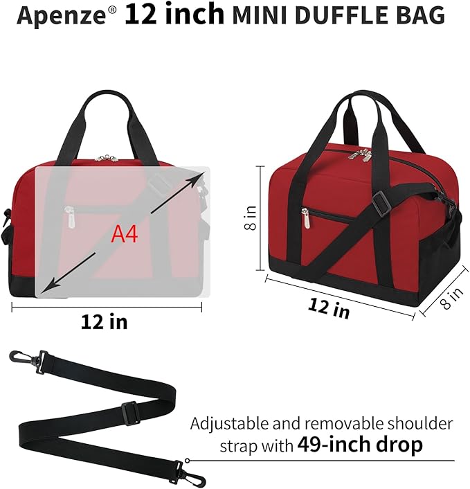 Small Gym Bag Carry On Bag - 12 in Mini Duffle Bag Lightweight for Overnight Travel(Red)