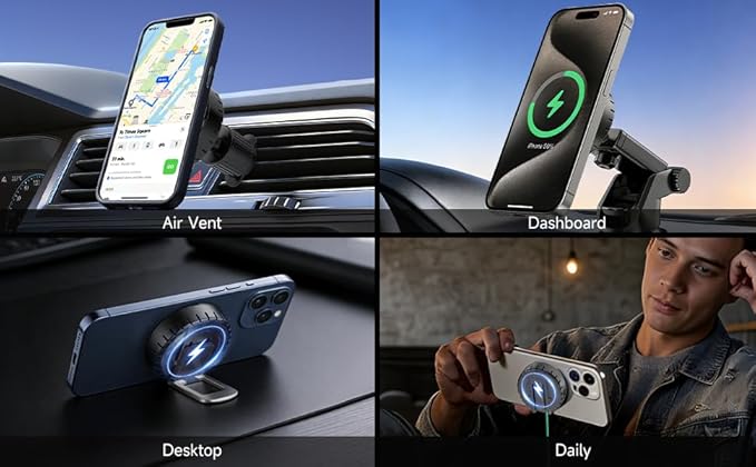Qylastic Qi2.2 Certified 25W for MagSafe Car Charger & Holder with Air-Cooling Tech, Magnetic Wireless Charger Mount for iPhone 17/16/15/14/13/12, Fits Samsung Galaxy S25