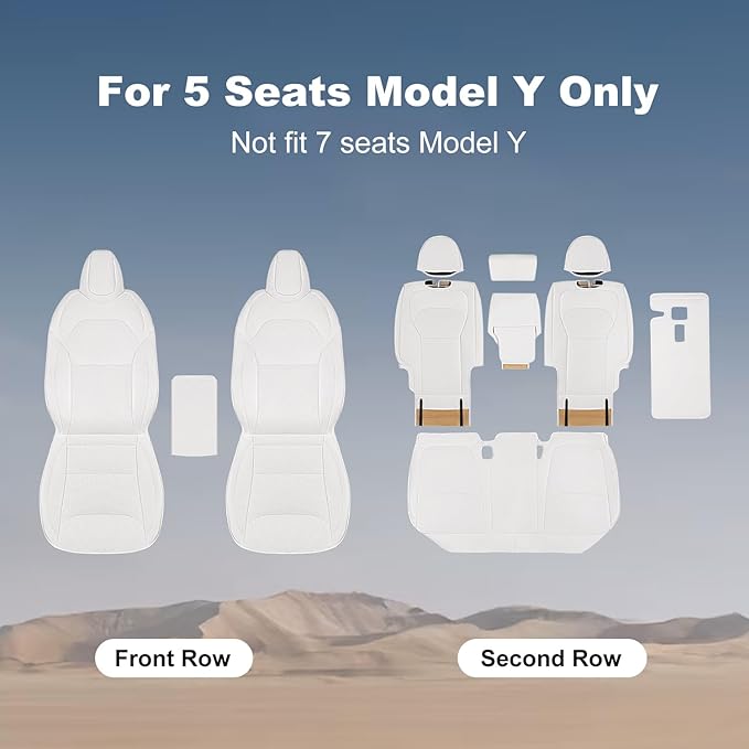 Car Seat Covers for New 2025 Tesla Model Y Juniper Nappa Leather Car Interior Seat Airbag Compatible Cushion Cover Full Set Custom Fit 2025-2026, Nappa White