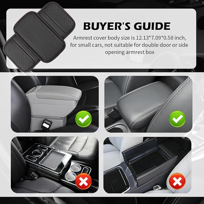 Car Center Console Cover with Storage Bag,Heighted Arm Rest Cover for Car with Square Press Pattern & Air Ventilation Hole for Soft Support,Artificial Leather Cars Middle Console Covers