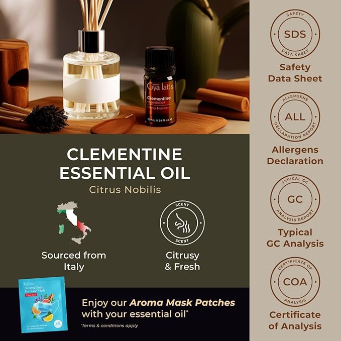 100% Pure Clementine Essential Oil - 0.34 Fl Oz - Clementine Oil for Hair, Skin, Diffuser, Aromatherapy & DIY Candle Making Scent