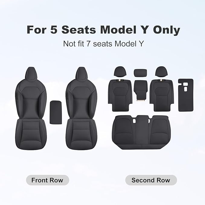 Car Seat Covers for New 2025 Tesla Model Y Juniper Nappa Leather Car Interior Seat Airbag Compatible Cushion Cover Full Set Custom Fit 2025-2026, Nappa Black