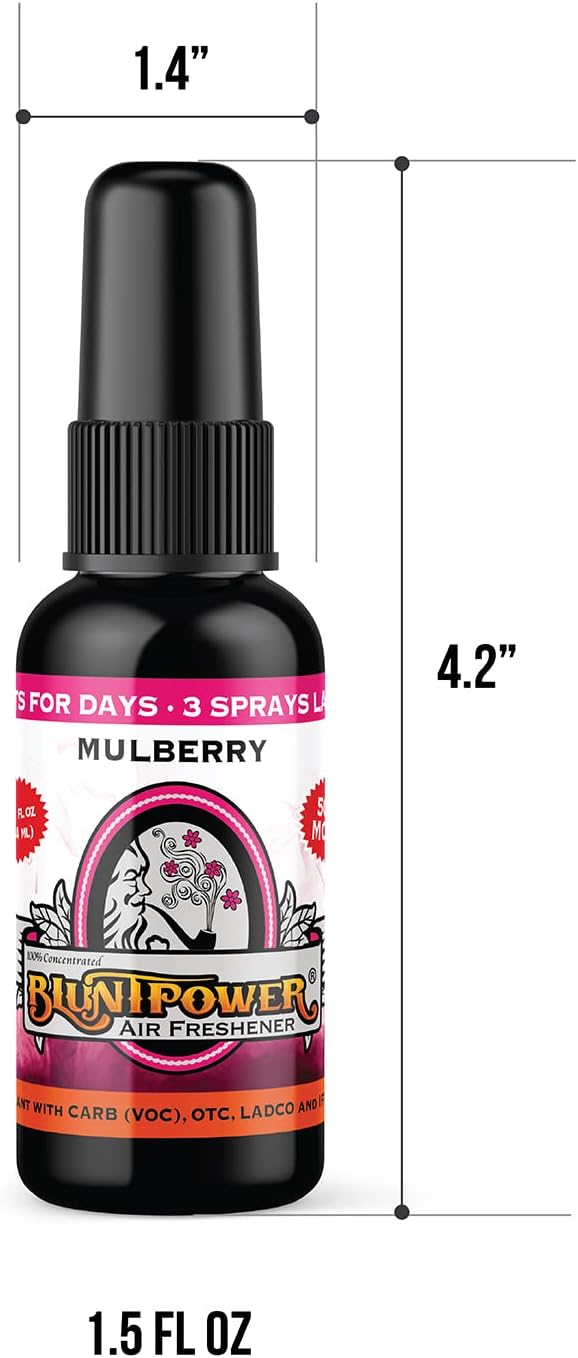 BluntPower (Mulberry, 1 Pack) Concentrated Air Freshener for Room and Car Spray - Oil-Based Diffuser Spray Bottle - Long-Lasting Bathroom Spray, Car Freshener, & Odor Eliminator Spray