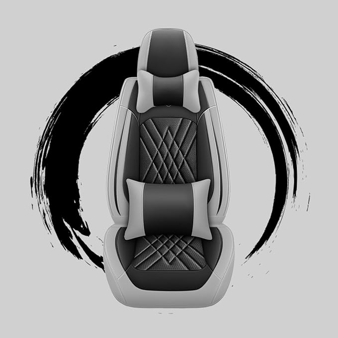 Car Seat Covers Compatible with Toyota Camry 2012-2026 Durable Waterproof Automotive Seat Covers Stretchable Fabric Material,Airbag Compatibility,Premium Nappa Leather(Black Gray,Full Set with Pillow)