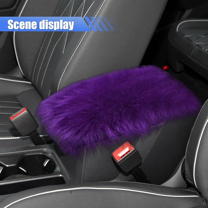 Auto Center Console Cover Pad, 11.81"x 7.87" Warm & Furry Winter Car Armrest Cover, Soft Faux Sheepskin Wool Car Armrest Seat Box Protector Cushion, Universal Interior Accessory (Violet)