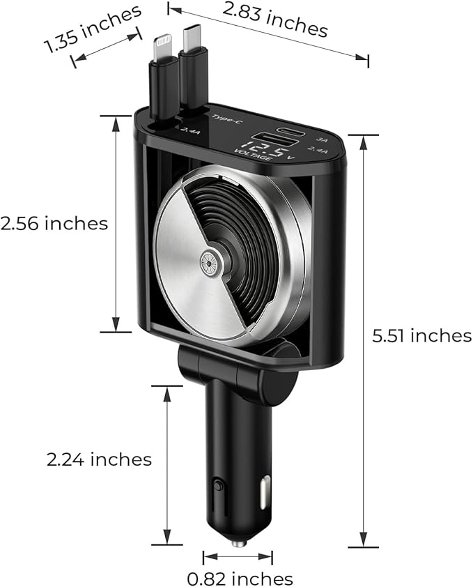 2026 MimAuto 4 in 1 Retractable Car Charger, Car Charger USB C Fast Charger, Car Phone Charger for iPhone 17/16/15/14/13, Samsungs, Tablets, Dash cams. Black Car Accessories for Men Women