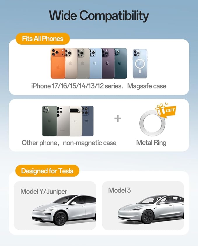 Upgraded MagSafe Tesla Phone Mount for Model Y Juniper & Model 3, No Adhesive & Rock-Solid Stability Screen Clamp Phone Holder, 360° Adjustable, Compatible with All Phones, Tesla Accessories