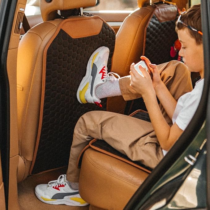Owleys Set Seat Back Organizer & Car Seat Protector Hexy Waterproof & Non-Slip Protector for Child Car Cushion for Leather and Fabric Seats (Hexy Set 2)