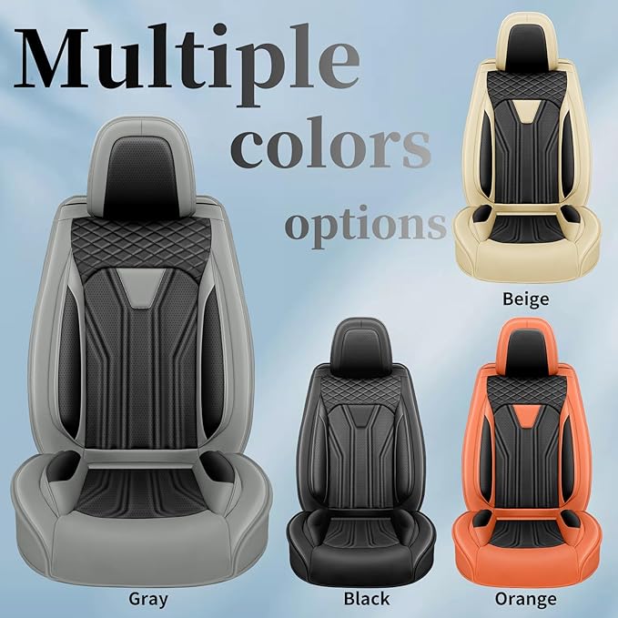 Fit Sonata Car Seat Covers Premium Leather for Hyundai Sonata 2007-2025 2026. Waterproof, Breathable, Scratch-Resistant & All-Weather Seat Cushion Protector(Front Seat,Gray&Black
