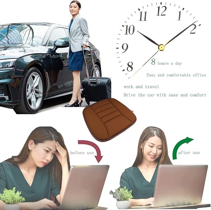 Car Seat Cushion Pad for Driving, Chair Cushion for Office/Truck with Memory Foam, Seat Cushion Comfortable and Durable,Coffee