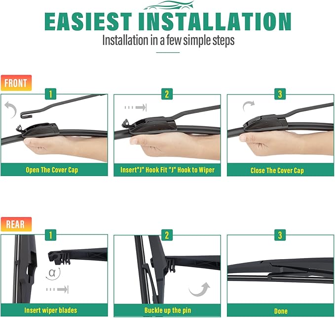 24" 14" 10" Windshield Wiper Blades Replacement for Chevy Chevrolet Spark 2016 2017 2018 2019 2020 2021 Premium All Weather Front Rear Wipers Set - OEM Quality (Pack of 3)