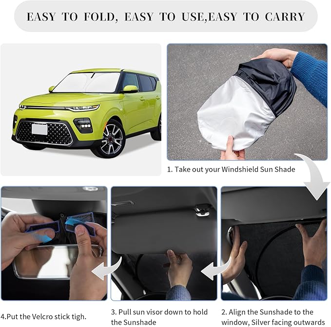 Sun Shade Sunshade for Kia Soul 2020-2024 2025 2026 Windshield Cover, 4-Layer Front Window Shade Custom fit SoulSun Visor 240T Retractable Shield Shade Blocks UV Rays Cooler Car Accessories