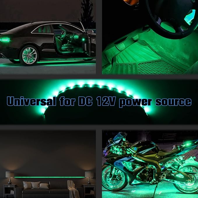 Green LED Strip Lights for Car BaishenglinMotor 12-Pack DC12V Waterproof 30CM/11.8"/1FT 5050 15-SMD LED Strip Underbody Light for Car Motorcycles Golf Cart Decoration Interior Exterior Strip Lights
