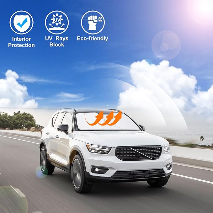 Windshield Sun Shade Custom Fit for 2019-2024 2025 2026 Volvo XC40 Accessories Foldable Sunshade Sun Blocker Protect Car from Sun Rays & Heat Damage Keep Car Cooler