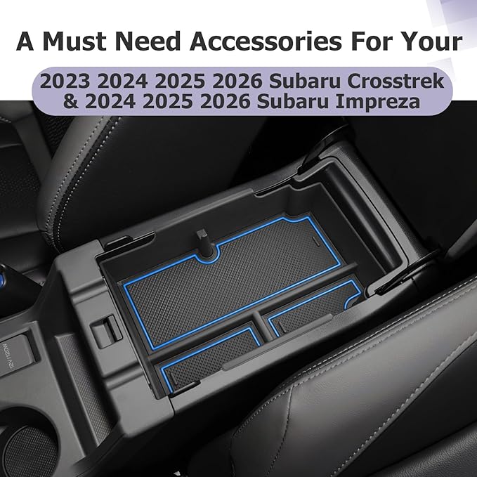 LUWU Center Console Organizer Compatible with Subaru Crosstrek & Impreza 2024-2026 Accessories Armrest Console Secondary Storage Box Insert Tray ABS Material with Coin Holder Blue