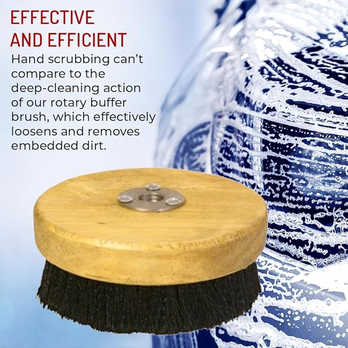 HI-TECH 5” Wood Block Brush – Carpet & Upholstery Shampoo Tool for Rotary Buffers & Polishers – Medium Soft Bristles – Auto Detailing, Home, Office Cleaning