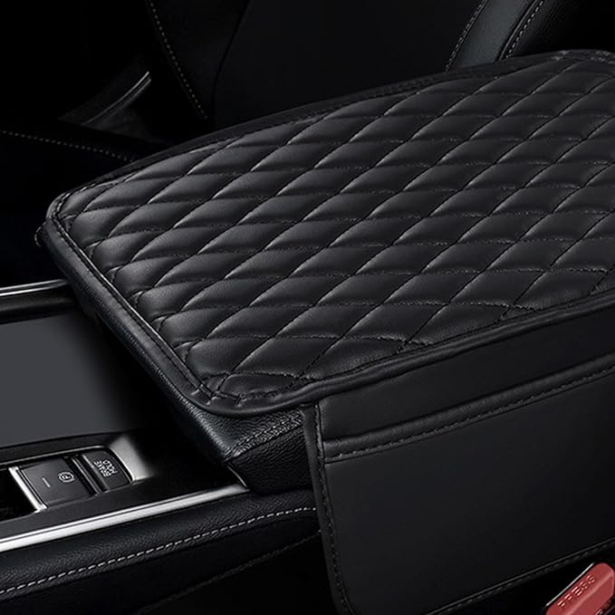 Car Center Console Cover,Leather Armrest Cover Cushion with 2 Storage Bags Universal Car Armrest Seat Box Pad Car Interior Accessories Protector for Most Vehicle(Black)