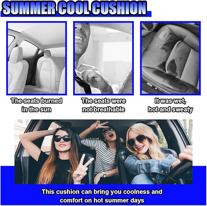 Car Seat Cushion, Comfort Cool Ice Silk Fibers Automotive Front Seats Pad, Non-Slip Breathable Auto Guard Seat Cushion, Drivers Seats Protector Covers for Vehicle, Home, Office (Grey)