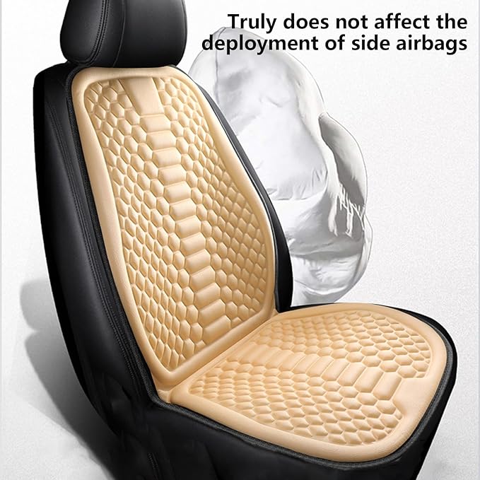 Car Seat Cushion Front Seat, Breathable Lumbar Support Car Seat Cushion for Long Sitting, Non-Slip Car Seat Pad (Beige)