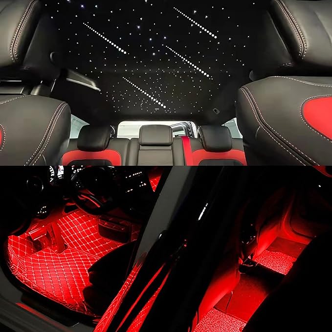 AKEPO 3-in-1 Shooting Star+6W RGBW APP Fiber Optic Lights Kit+Under Dash Car LED Interior Lights, Meteor Effect+Music Sync Activated+Optical Fiber Cable 460pcs Mixed Diameter in 9.8ft/3m+ Remote