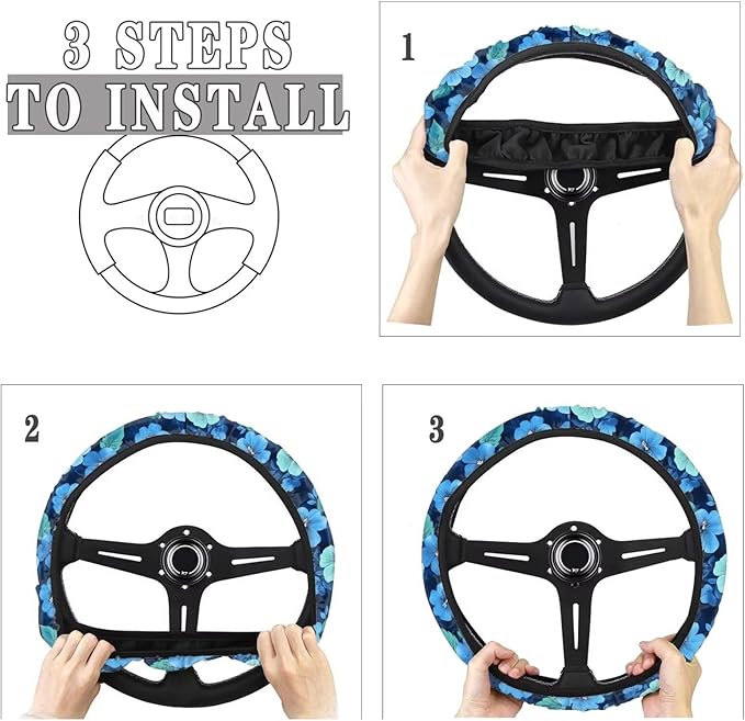 AFPANQZ Car Steering Wheel Covers White Sweat Absorption Comfort Grip, Branch White Universal 14-15 inch Stretch-on Fabric Keep Warm Steering Wheel Protector for Women