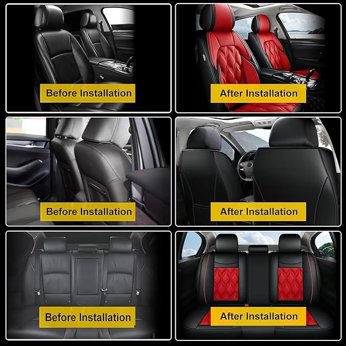 AOMSAZTO Car Seat Covers Full Set Fit for Chevy/Chevrolet Trax 2024-2026 Waterproof Faux Leather Car Seat Cushions Automotive 5 Seat Covers Set(Black&Red)
