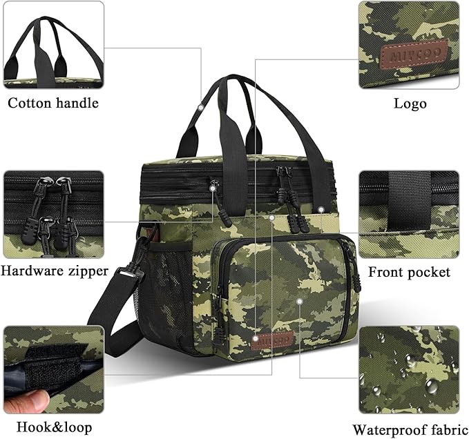MIYCOO Lunch Bag & Lunch Box for Men Women, Double Deck Leakproof Insulated Soft Large Adult Camping Cooler bag for Work, Beach, Picnic, Travel (Camouflage, 15L)