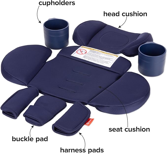 Diono Radian 3R Comfort Travel Kit, Infant Car Seat Accessory, Compatible with Radian 3R, 7-Piece Kit (2 Harness Pads, 1 Buckle Pad, Head Cushion, Seat Cushion, 2 Cupholders), Blue Surge