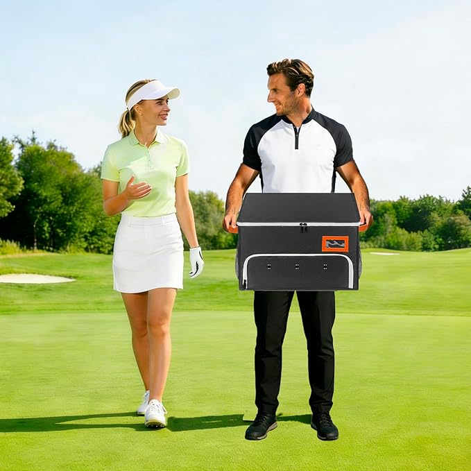 2 Layer Golf Trunk Organizer, Golf Organizer with 2 Pairs Shoes Compartment, Golf Storage Waterproof Car Trunk Locker for Balls, Caps, Clothes, Gloves, Accessories, Gifts for Golfers