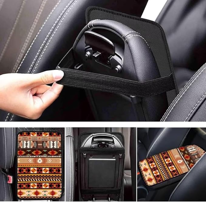 Coldinair Southwest Indian Aztec Car Armrest Cover,Auto Center Console Pad,Soft Seat Box Cover Protector Cushion,Car Accessories Decor for Most Cars,Sedan,Truck,SUV