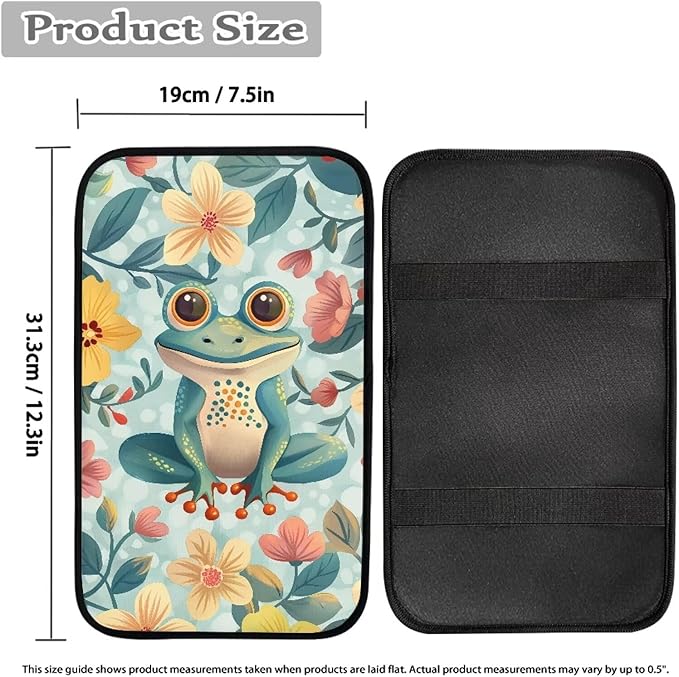 Auto Center Console Cover Pad for SUV,Truck,Car, Frog Floral Car Armrest Seat Box Cover, Auto Armrest Protector Car Accessories for Women Men
